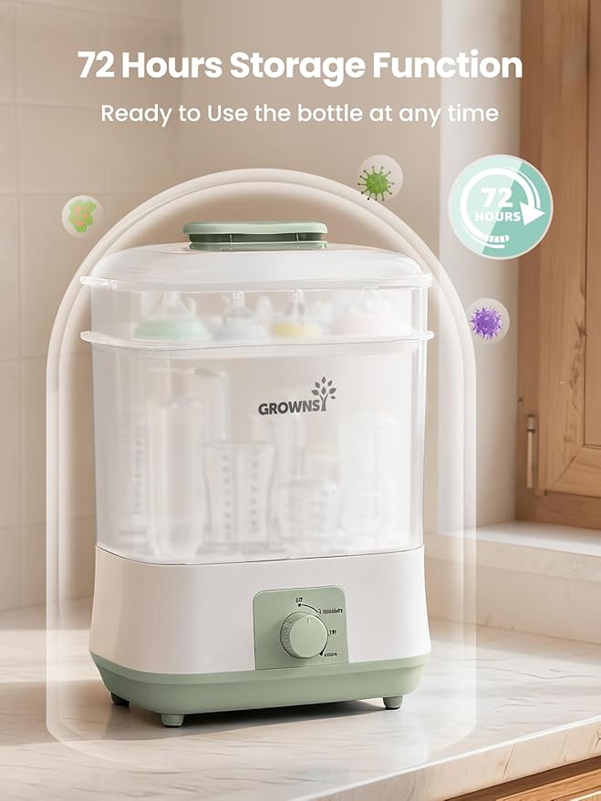 Grownsy Adjustable 4 in 1 Large Bottle Sterilizer and Dryer, 8 Bottles Capacity,Electric Steam Baby Bottle Sterilizer, Sanitizer for Baby Bottles & Pacifiers, Breast Pump Parts Green