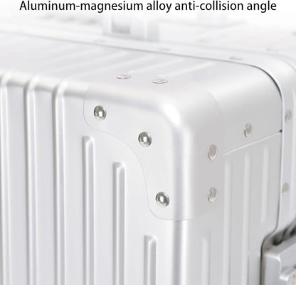 Metal All Aluminum Carry-on Luggage TSA Customs Lock Zipperless Silent Rotary Wheel Business Suitcase Aluminum Frame Set (red, 28 '')