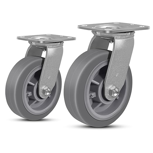6 Inch Rubber Wheels (Flat Tread)- Heavy Duty Casters, Industrial Caster Wheels- with up to 1000 LB Capacity- Use for Dollies, Utility and Maintenance Carts(2 Swivel)