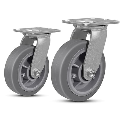 6 Inch Rubber Wheels (Flat Tread)- Heavy Duty Casters, Industrial Caster Wheels- with up to 1000 LB Capacity- Use for Dollies, Utility and Maintenance Carts(2 Swivel)