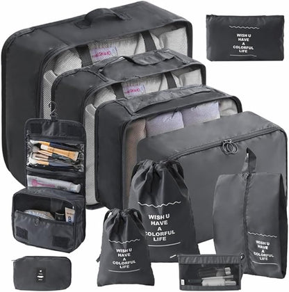 Packing Cubes Storage Bags 11 Pieces-Luggage Organizers Classify Store Clothing Efficiently for Travel Outdoor Home (Black, 11 Pieces)