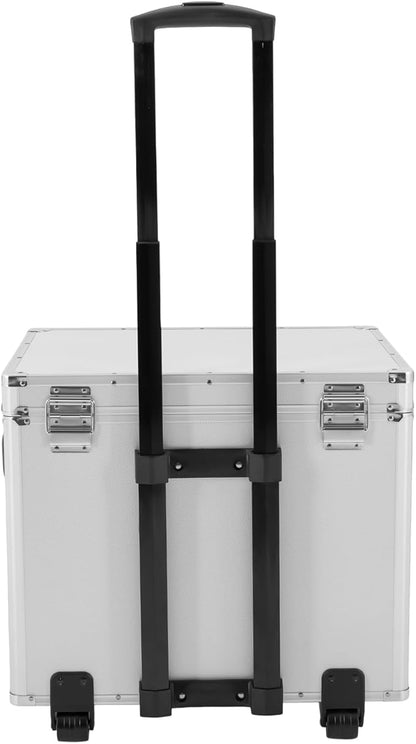 Modern Aluminum Alloy File Lock Box with Wheels and Telescopic Handle, Silver, Rectangular, Portable, Water Repellent, 19.2 x 15 x 16 inches, 7 Compartments, Locking Mobile Business Case