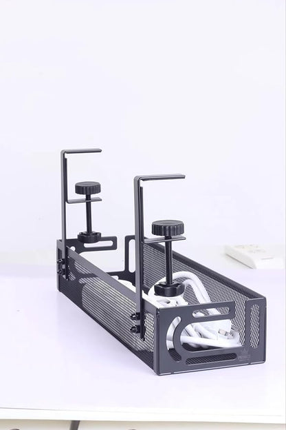 4-in-1 Clamp-On Cable Managment Tray-No Drill Wire Organizer for Desk, Side, Front, or Shelf Mount-Heavy Duty Metal Mesh by Prince Supply Co.