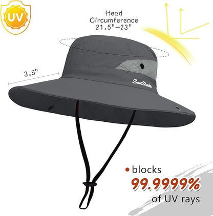 ZOORON Women's Ponytail Safari Sun Hat,Wide Brim UV Protection Outdoor Bucket Hat,Foldable Beach Summer Fishing Hat