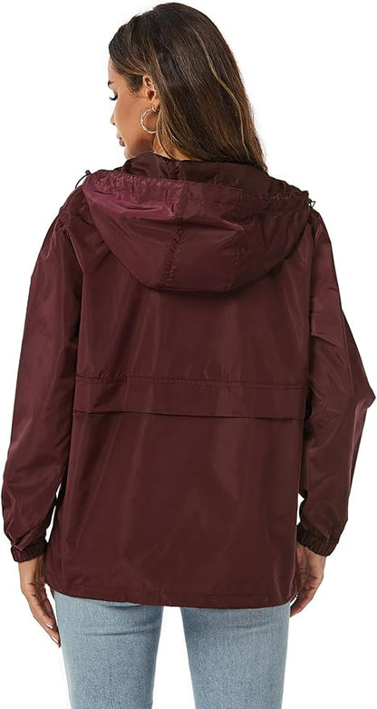 Avoogue Womens Rain Jacket with Hood,Pullover,Packable,Lightweight,Windbreaker,Waterproof,Breathable.
