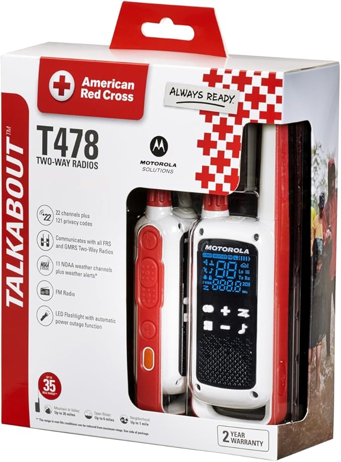 Motorola Solutions Red Cross T478 Talkabout White Rechargeable Emergency preparedness 35-Mile 2-Way Radio