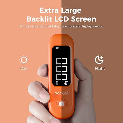 pack all 110 Lbs Luggage Scale, Digital Handheld Baggage Scale, Travel Suitcase Weight Scale with LCD Display, Battery Included, Orange