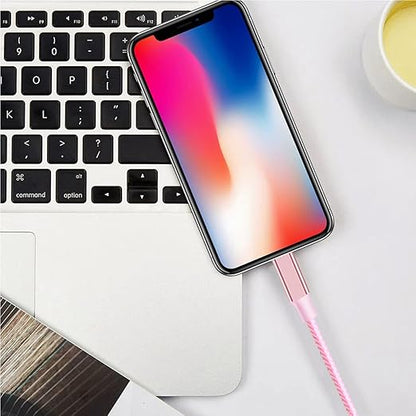 cugunu iPhone Charger, 5 Pack 3/3/6/6/10FT Apple MFi Certified USB Lightning Cable Nylon Braided Fast Charging Cord Compatible for iPhone 14/13/12/11/X/Max/8/7/6/5/SE/Plus/iPad - Pink