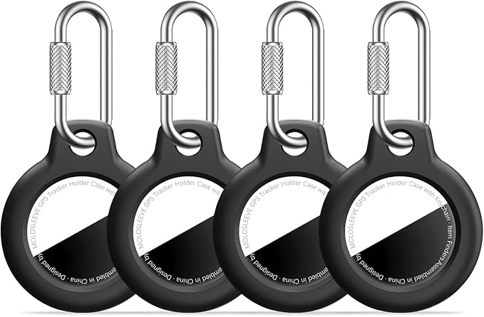 [4 Pack] for Apple for AirTag Holder, PC Shell Case with Secure Carabiner Clip, Shock-Resistant for Air Tagholder Keychain for Keys, Bags, Luggage, Pets, Travel Accessories, Black