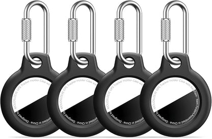 [4 Pack] for Apple for AirTag Holder, PC Shell Case with Secure Carabiner Clip, Shock-Resistant for Air Tagholder Keychain for Keys, Bags, Luggage, Pets, Travel Accessories, Black