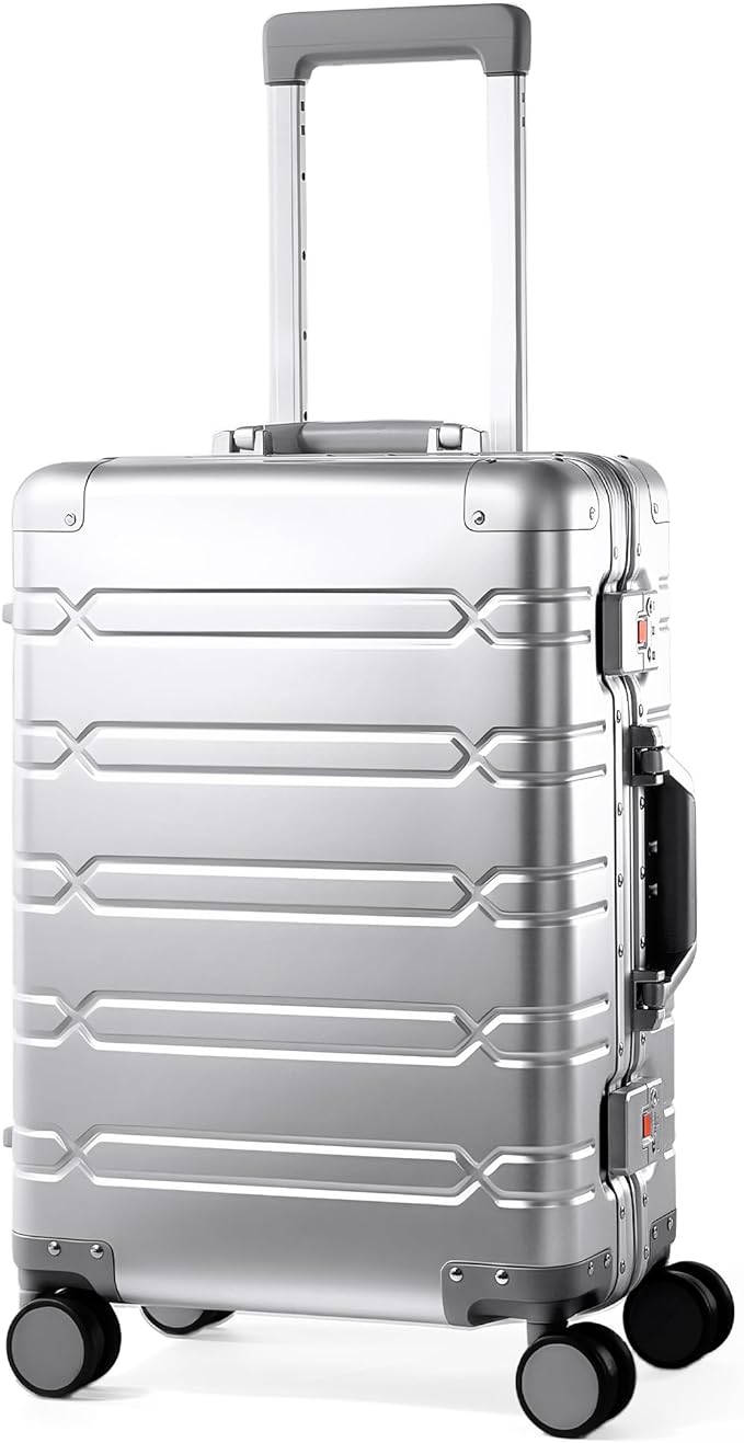 All Aluminum Carry On Luggage 22x14x9 Airline Approved，Zipperless Luggage Premium Aluminum Suitcase Luggage, Hard Shell Carry On Luggage with Spinner Wheels (silver, 20inch)
