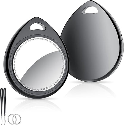 Tracker Tags-2 Pack Deep Black, 5.3 Bluetooth Tracker Work with Apple Find My (iOS Only), 100dB Sound, Smart Tag with Keychain/Lanyard, Item Finder for Luggage/Key/Suitcase, Replaceable Battery.