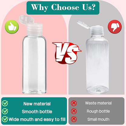50 Pack Empty 3.4 oz Travel Bottles Tsa Approved Leakproof Plastic Squeezable Small Bottles for Toiletries Liquids Travel Essentials with Black Flip Cap