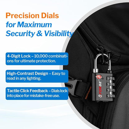 Forge Dual-Opening: Key or Combination Lock, TSA Approved Luggage Lock for Luggage, Pelican case, Travel, Gym, School and More.