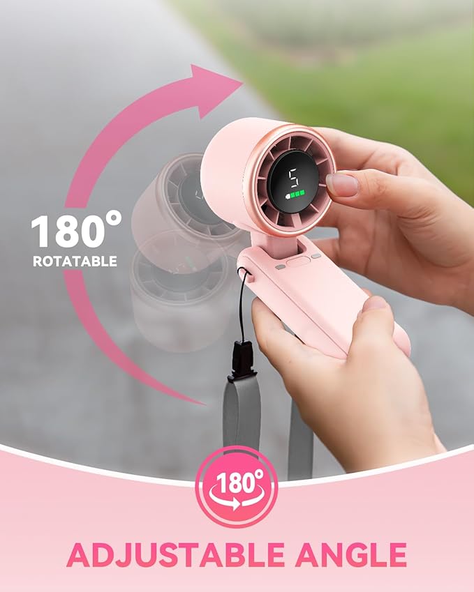 Portable Handheld Turbo Fan, 5-Speed Personal Fans, 5000mAh Rechargeable Fans Up to 12 Hours, Weight only 0.6lb Small Fan, Hand/Neck/Desk Fan 3 IN 1, Beach Vacation Essentials(Pink)