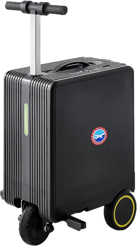 Smart Rideable Carry-On Luggage, Rideable luggage-Roller Suitcase with 100 Wh Removable Battery, Zipperless Hardside Cabin Luggage with ABS+PC hardshell,USB Port, Airline-Approved 22 in