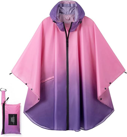 Fashion Hooded Rain Poncho Waterproof Raincoat Jacket with pocket for Women/Men/Adult
