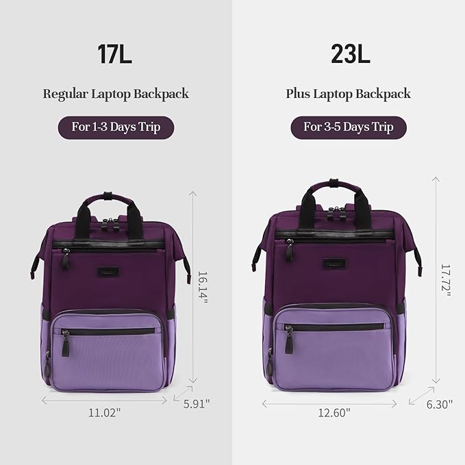 Timeet Laptop Backpack for Women Men, 15.6 Inch Travel Backpack with USB Charging Port, Water Resistant & Anti-theft for Work College Business, Multifunctional Carry on Backpack, Dark Purple