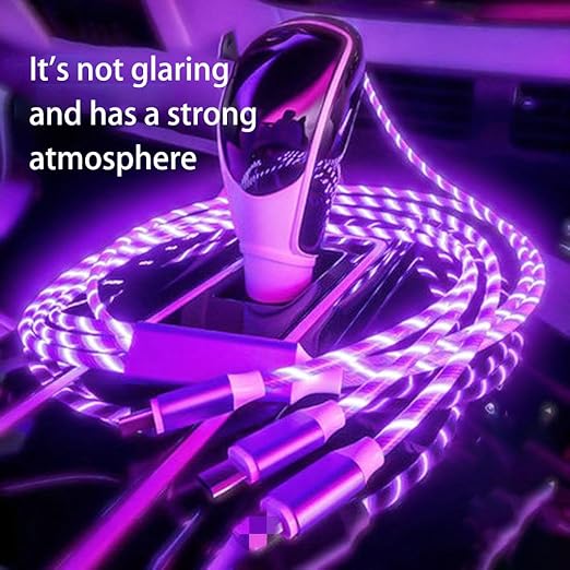 USB Cable PD Fast Charger Lighted Up (USB 3IN1 Purple),Phone Data Cable, Flowing Light Charging Cable, 39-inch, TPE Material, Compatible with Almost All Phones, Tablets, and Headphones.