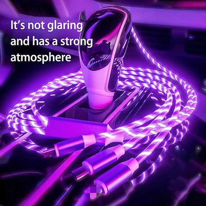 USB Cable PD Fast Charger Lighted Up (USB 3IN1 Purple),Phone Data Cable, Flowing Light Charging Cable, 39-inch, TPE Material, Compatible with Almost All Phones, Tablets, and Headphones.