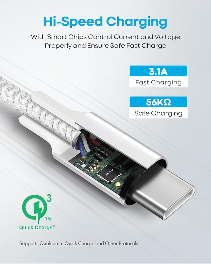 Extra Long White USB C Cable 20ft, USB A to Type C Cable Charger Cord Premium Nylon Braided for iPhone 16 15 Series Samsung Galaxy Note Tab, Moto, LG, Pixel and More USB C Smartphone & Tablet