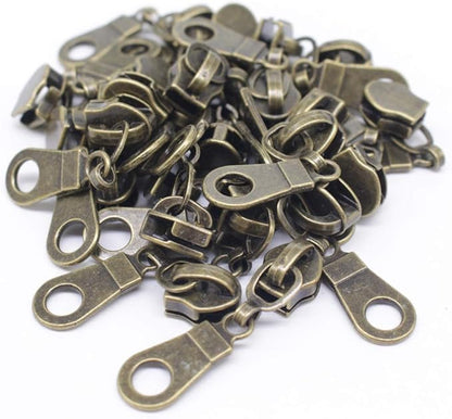 MebuZip 50PCS Anti-Brass Pulls for #5 Nylon Coil Zippers Antique Brass Zipper Sliders for Luggages Purses Bags (New)