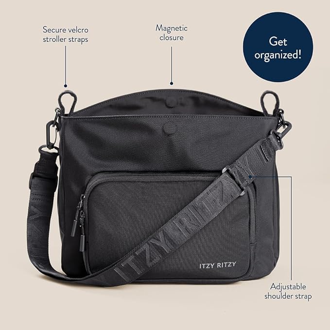 Itzy Ritzy Belong Cargo Caddy - Attaches to Stroller or Wagon; Also Includes Shoulder/Crossbody Strap (Black)