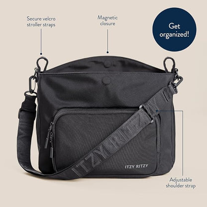Itzy Ritzy Belong Cargo Caddy - Attaches to Stroller or Wagon; Also Includes Shoulder/Crossbody Strap (Black)