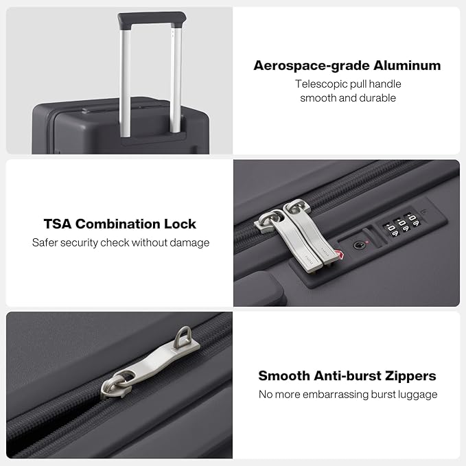 mixi 26'' Max Trunk Luggage Large Checked Luggage PC Hard Shell Rolling Travel Suitcases with Spinner Wheels & TSA Lock, Rock Gray
