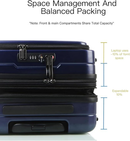Carry On Luggage Airline Approved, 20 Inch Expandable PC Hardside Lightweight Suitcases with Spinner Wheels and TSA Lock (Dark Blue, 20 Inch)