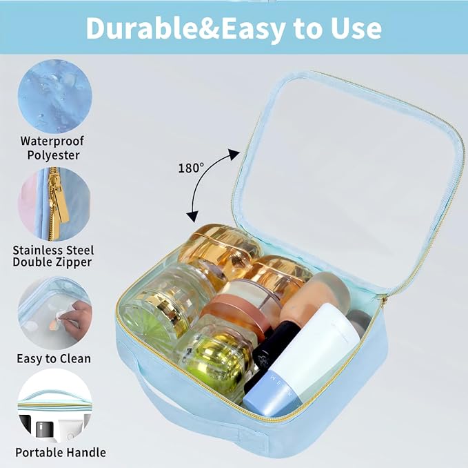 TSA Approved Travel Toiletry Bag,2 Pack Clear Makeup Bags with Handles,Quart Size Clear Cosmetic Bags for Traveling Women,Men,Carry on Airport Airline Compliant Bag,Blue