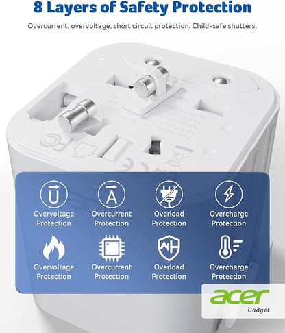 Acer US to Europe Plug Adapter, Universal Travel Adapter, International Power Adapter for USA to Europe UK France Germany Spain Ireland Australia (Type C/G/A/I),White