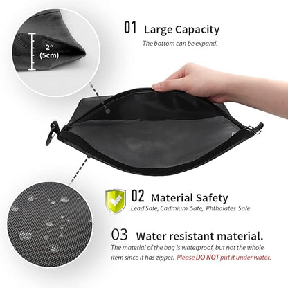 pack all Water-Resistant Material Zipper Pouch, Mesh Zipper Bags for Storage, Travel, Office (Black, Medium)