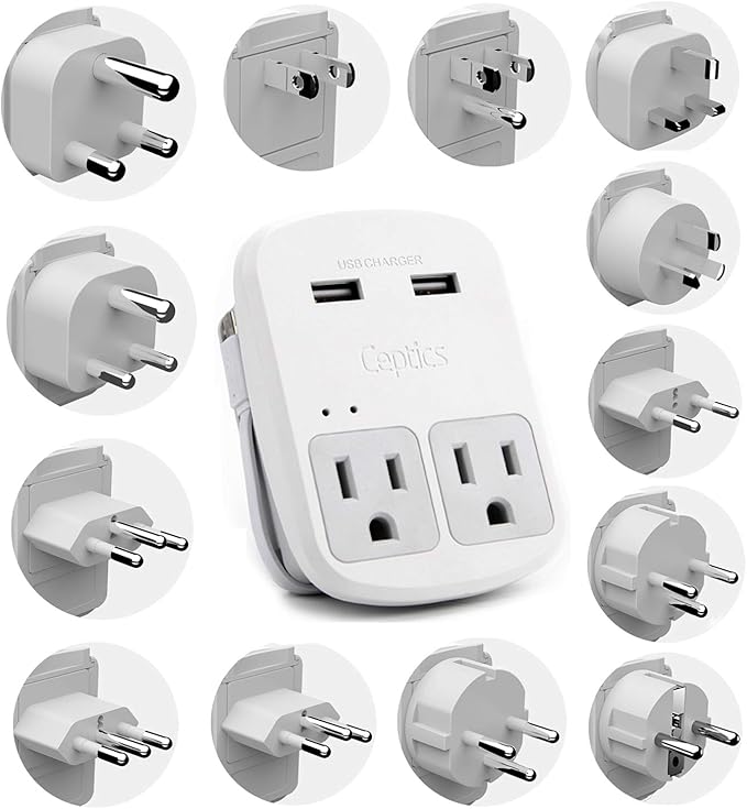 Ceptics International Plug Adapter Kit, World Safest Grounded 13 Adaptor Set Dual USB Ports - Travel Anywhere - Business Use - Perfect for Laptops, Cell Phones, Chargers - Surge Protection