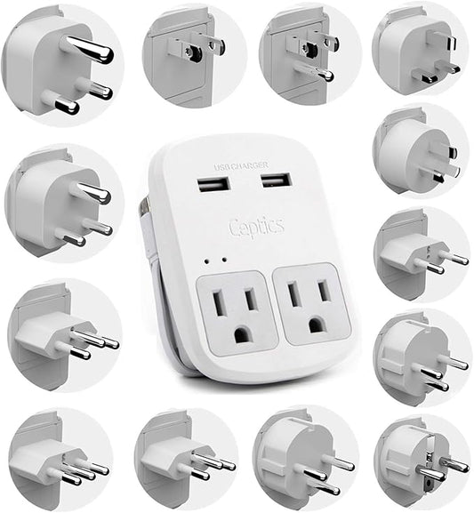 Ceptics International Plug Adapter Kit, World Safest Grounded 13 Adaptor Set Dual USB Ports - Travel Anywhere - Business Use - Perfect for Laptops, Cell Phones, Chargers - Surge Protection