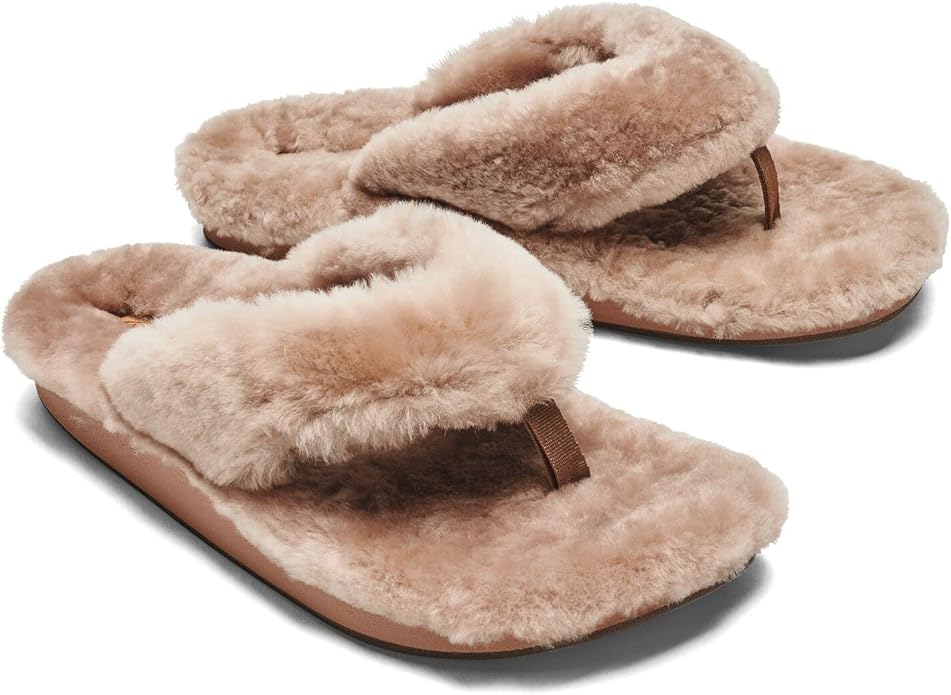 OLUKAI Kipe'a Heu Women's Sandal Slippers, Soft & Comfortable Shearling-Wrapped Straps, Durable Rubber Outsoles for All-Day Wear, Causal & Cute Everyday Style