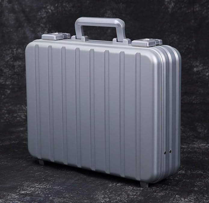 Silver Aluminum Attache Case Padded Laptop Briefcase Combo TSA Lock Hard Sided Money Suitcase with Foam