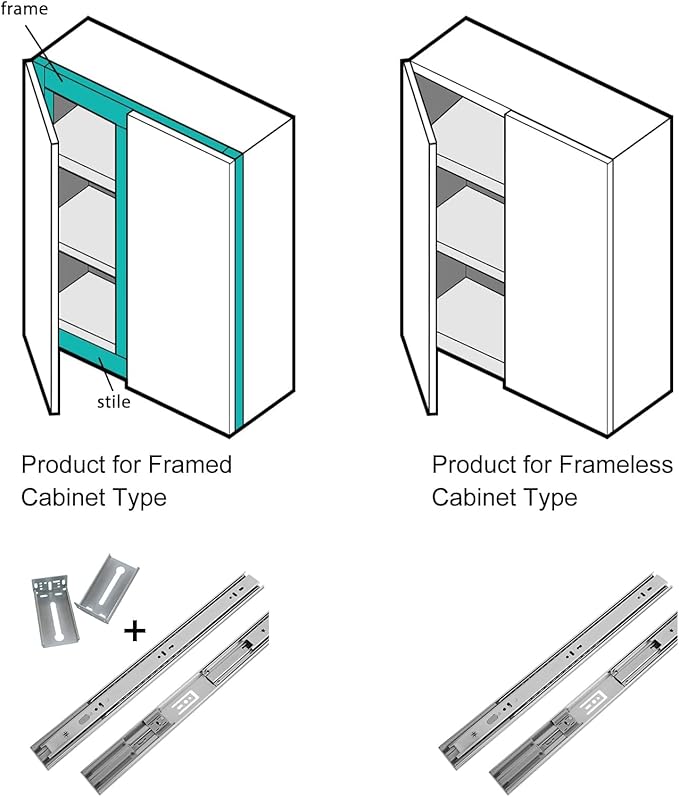 LONTAN Soft Close Drawer Slides 22 Inch Side Mount Heavy Duty Cabinet Drawer Glides 10 Pairs - Ball Bearing Full Extension Kitchen Cabinet Rails 100 LB Capacity