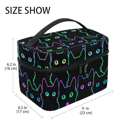 Cosmetic Bag Colorful Neon Cat Travel Makeup Organizer Bag Portable Train Case for Women Girls