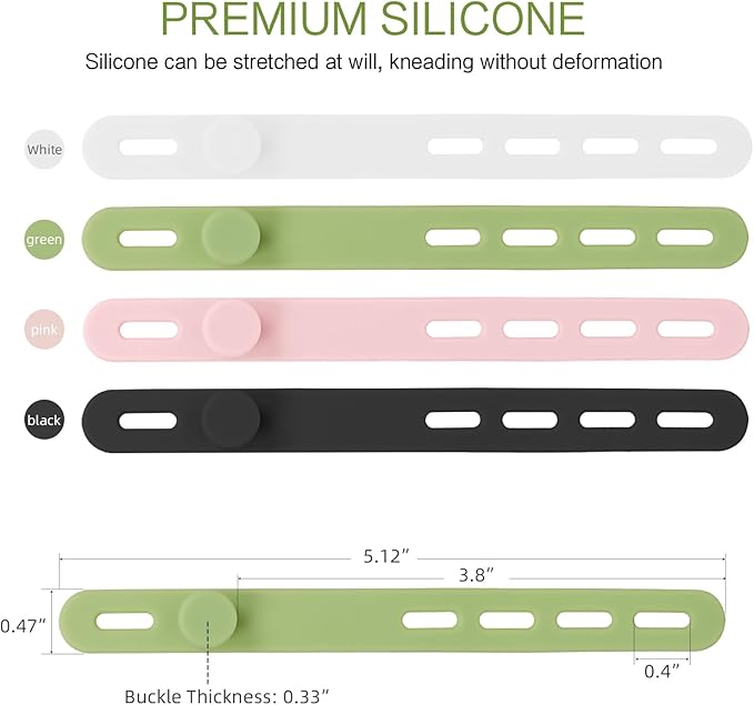 Donruby 24Pcs Silicone Cable Ties - Reusable & Washable with Locking Buckle Design, Adjustable Fastening Cable Straps, Multi-Purpose High Elasticity Cord Organizer (4 Colors)