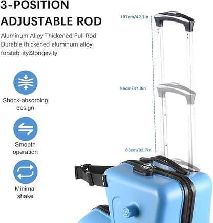 24 Inch Ride On Kids Suitcase with Wheels, Ride on Luggage with Pedal, Hardshell Kids Suitcase Adjustable Safe Harness, ABS+PC, Up To 100 Lbs, Blue