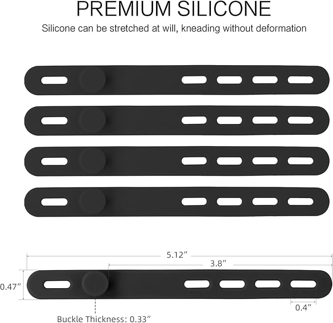 Donruby 24Pcs Silicone Cable Ties - Reusable & Washable with Locking Buckle Design, Adjustable Fastening Cable Straps, Multi-Purpose High Elasticity Cord Organizer (Black)