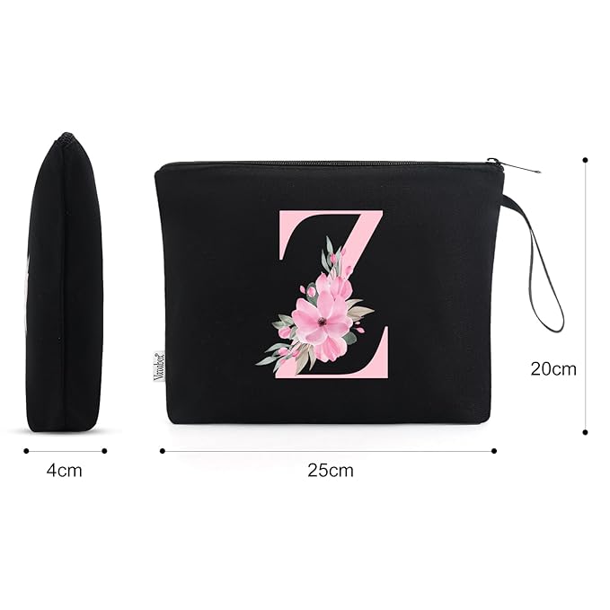 Vavabox A-Z Personalized Makeup Bag, Birthday Gifts for Women Mom, Gifts for Best Friend, Bride Bridesmaid Cosmetic bag (Z, Black)