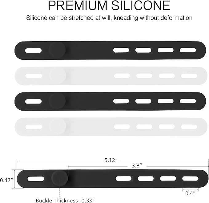 Donruby 24Pcs Silicone Cable Ties - Reusable & Washable with Locking Buckle Design, Adjustable Fastening Cable Straps, Multi-Purpose High Elasticity Cord Organizer (Black & White)