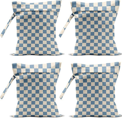 4 Pack Cute Wet Bag Waterproof Washable Reusable Wet Dry Bag for Swimsuit Clothes Cloth Diaper Travel Beach Pool Yoga Gym Birthday Party Camping Toiletries Travel Beach Essentials Blue Checkered
