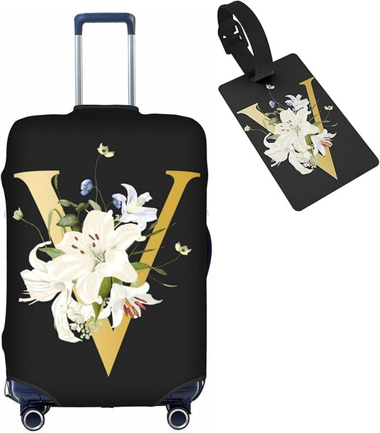 Decorative V Suitcase Protectors Elastic Washable Luggage Covers With Concealed Zippers For 18-32 Inch Luggage (Size S: Fits 18-21 Inch)