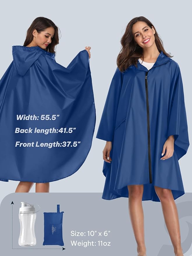 SaphiRose Unisex Rain Poncho Waterproof Raincoat Hooded for Adults Women with Pockets