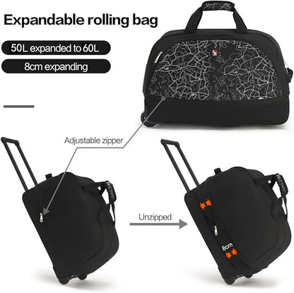 OIWAS Small Rolling Duffle Bag with Wheels Travel 22 inch Carry On Luggage Unisex-Adult Short Term Trips Expandable 50L to 60L