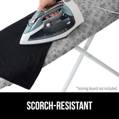 GORILLA GRIP The Original Ironing Board Cover and Pad, Silicone Coating, Thick Scorch Resistant Padding, Heavy Duty Iron Covers Standard Boards, Hook and Loop Fastener Strap, Gray Floral, 15x54