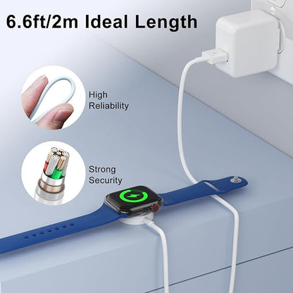 2Pack 6.6ft/2m for Apple Watch Charger USB Magnetic Wireless Fast iWatch Charger Portable Compatible with iWatch Ultra/Series 9/8/7/6/SE/SE2/5/4/3/2/1-White